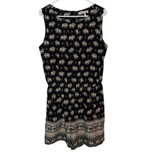 Speed Control New York Black Sleeveless Elephant Print Romper W/ Pockets Size